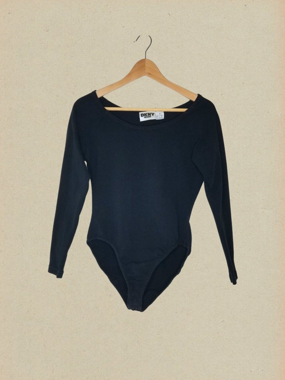 DKNY Long-sleeved Opaque Black Bodysuit, Medium